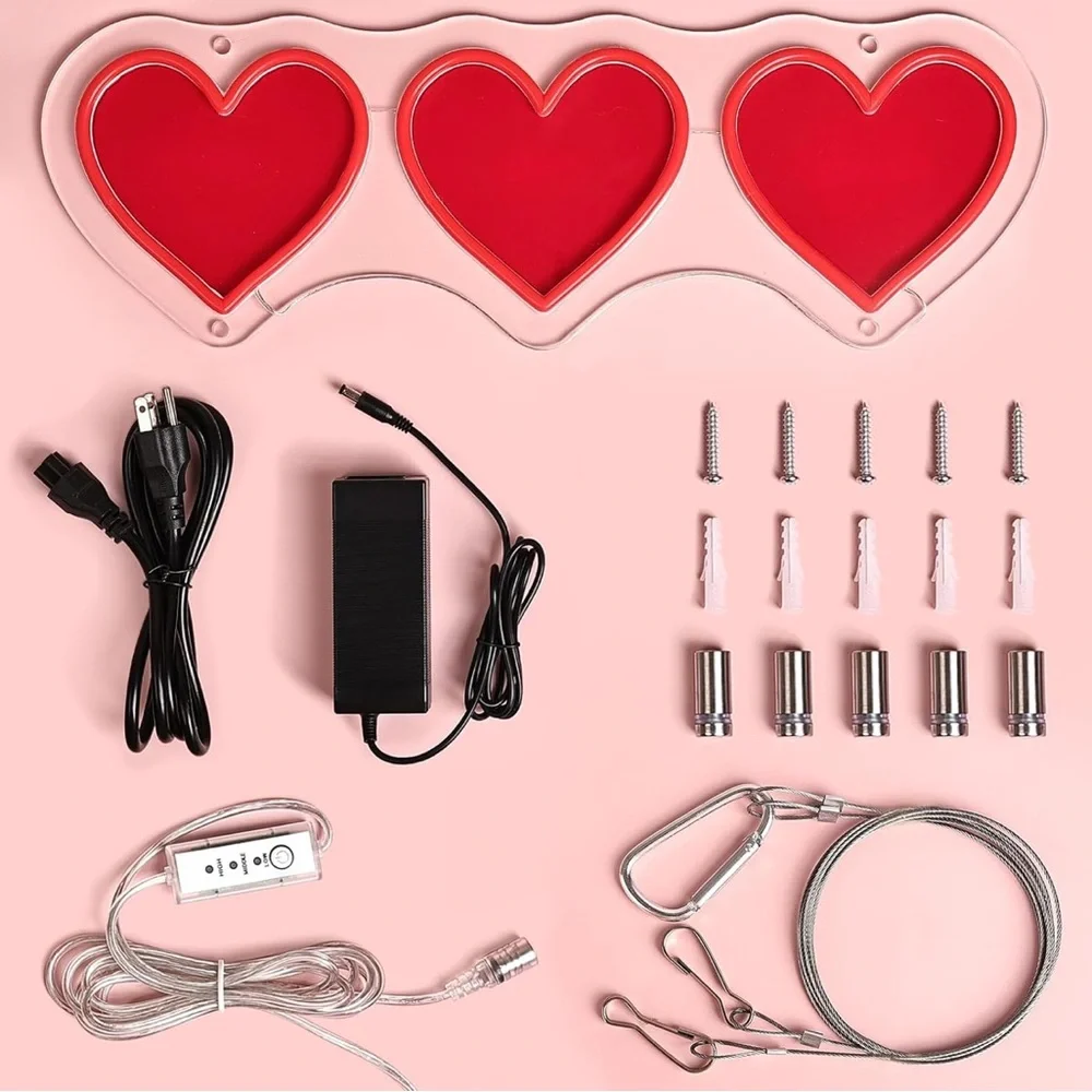 Red Love Heart Dimmable Neon Sign 19.8” x 6.5”